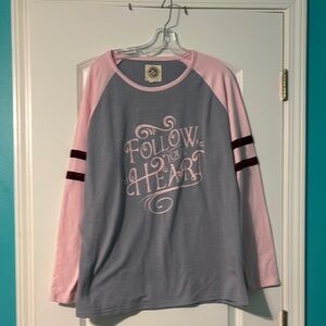 Pink and Gray Valentine Long Sleeve Tee with Sporty Stripes
